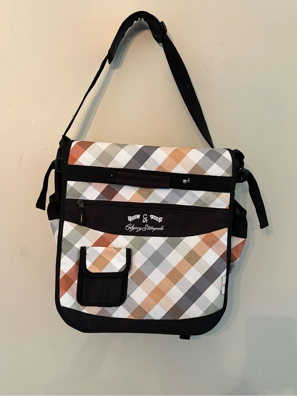 Plaid Messenger Bag - Tan & Gray